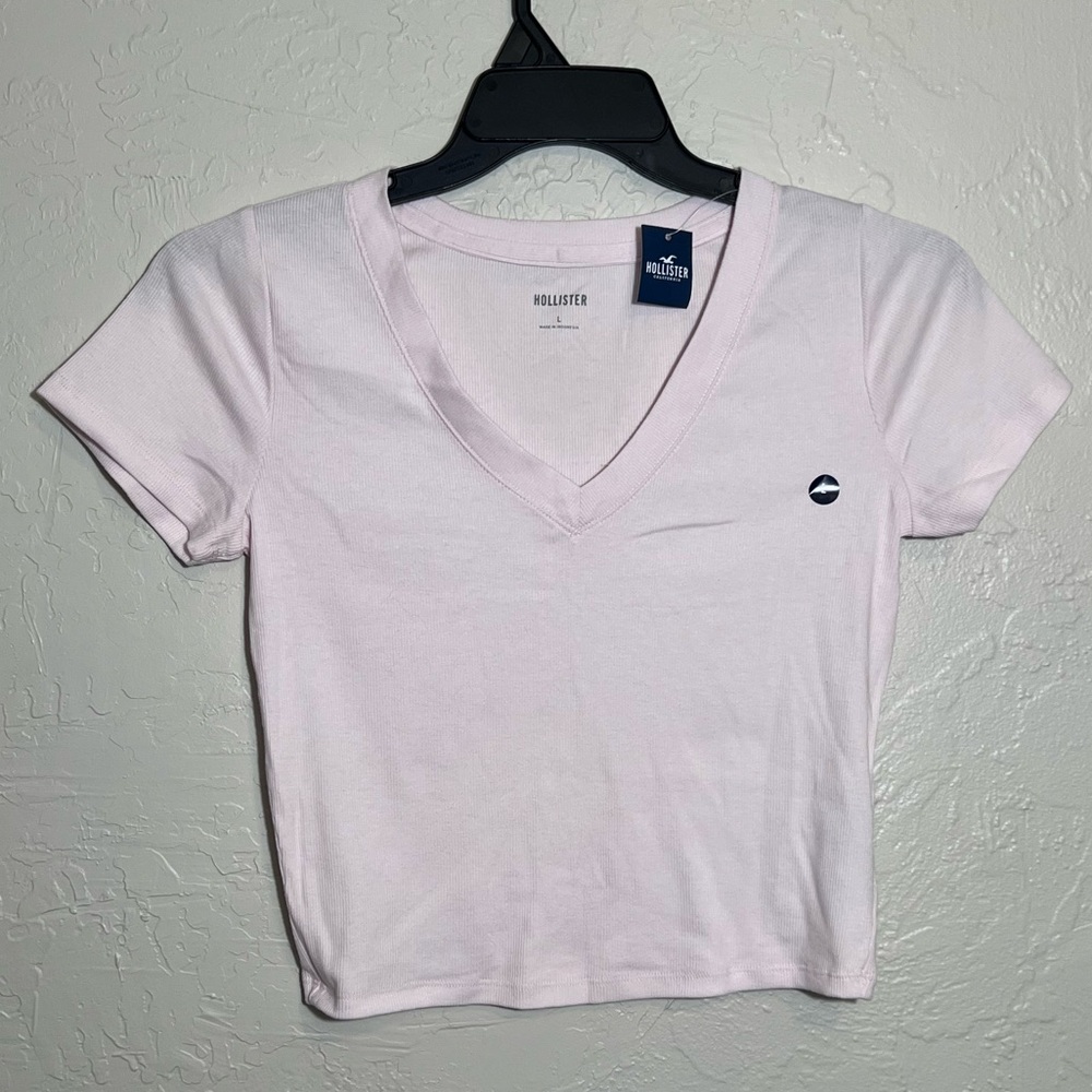 HOLLISTER PINK RIBBED CROP TOP SIZE L